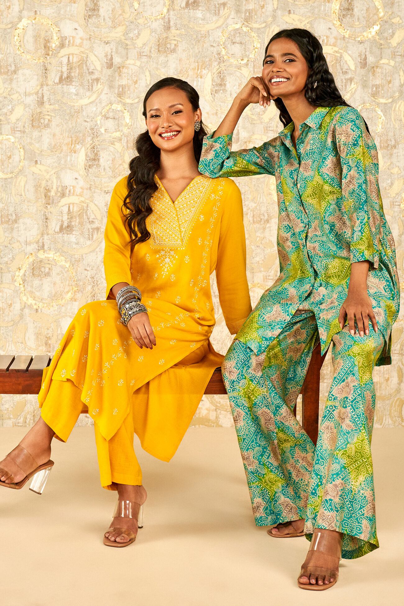 Panna embroidered kurta set, Yellow, image 5